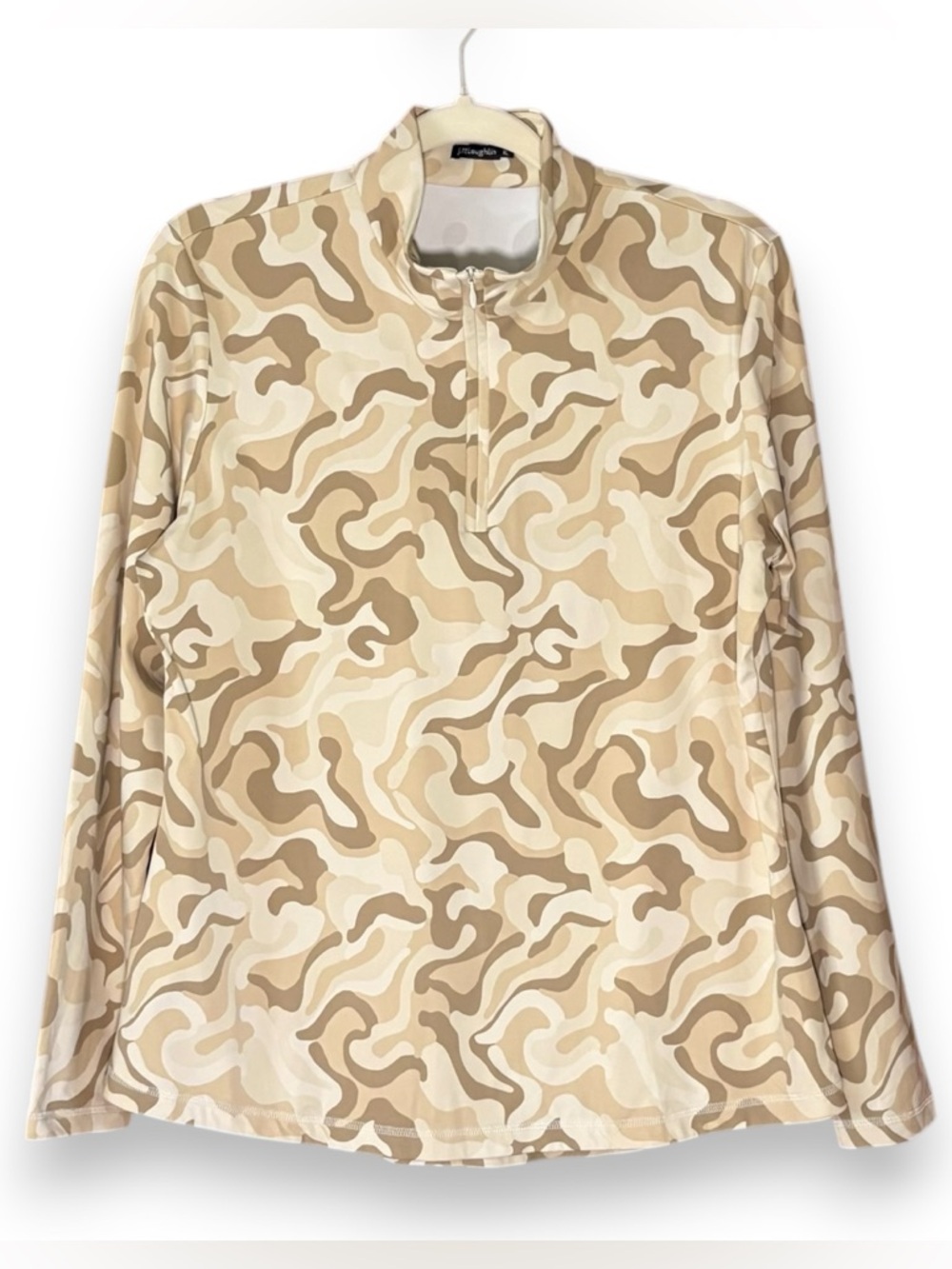 J. McLaughlin Bedford Quarter Zip Top Catalina Cloth Tan Camo Size XL Outdoors
